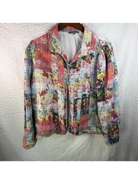 Sharon Young Blazer Jacket Womens  Novelty Artsy Eclectic 3 Button Front XL